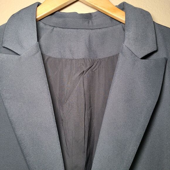 Women's Large Gray Two Piece Suit Blazer & Pants Stretchy Waistband Wide Leg - Picture 7 of 15